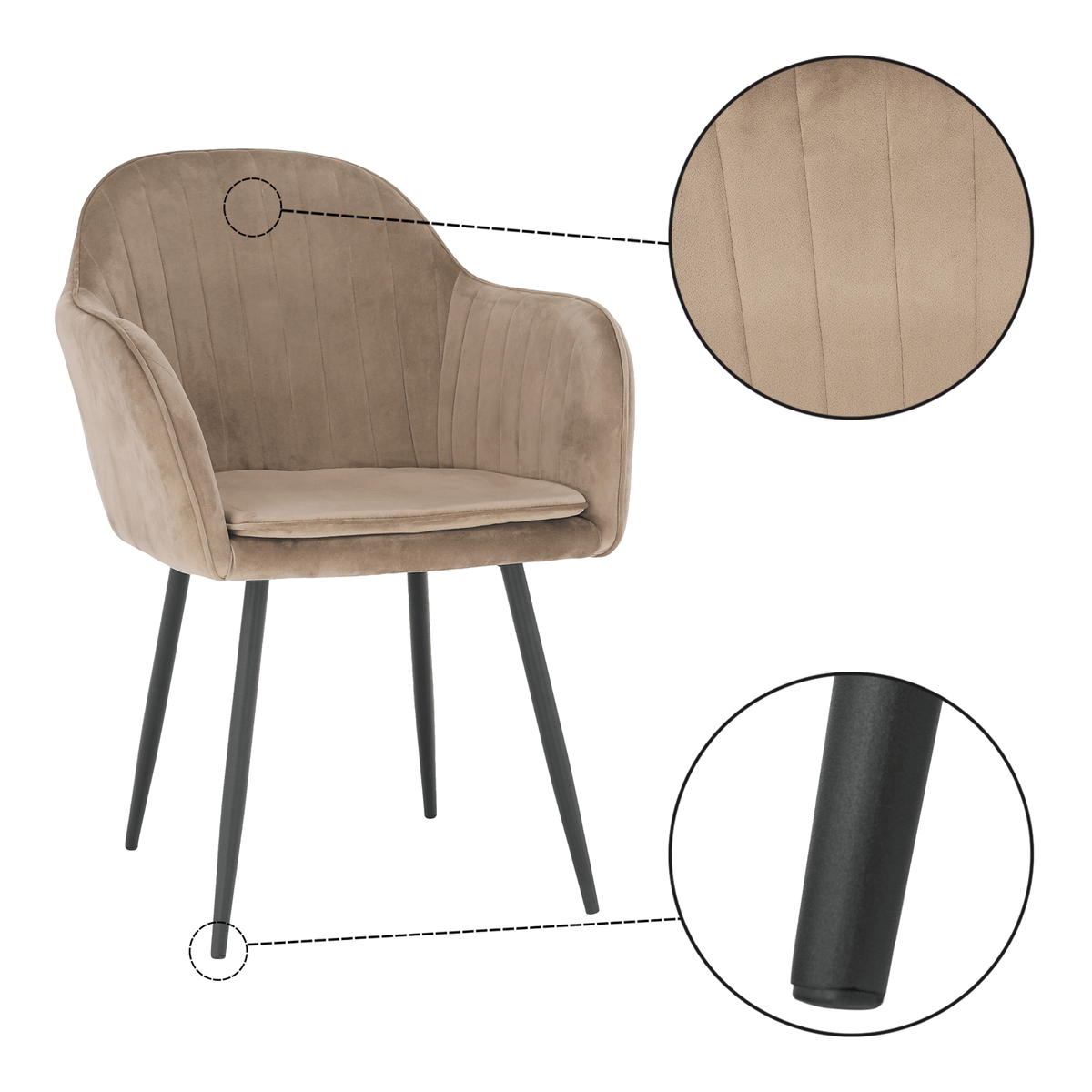 Fotoliu de design BASSANO, catifea Velvet gri maroniu Taupe, catifea/metal, 56x55x82 cm Kondela