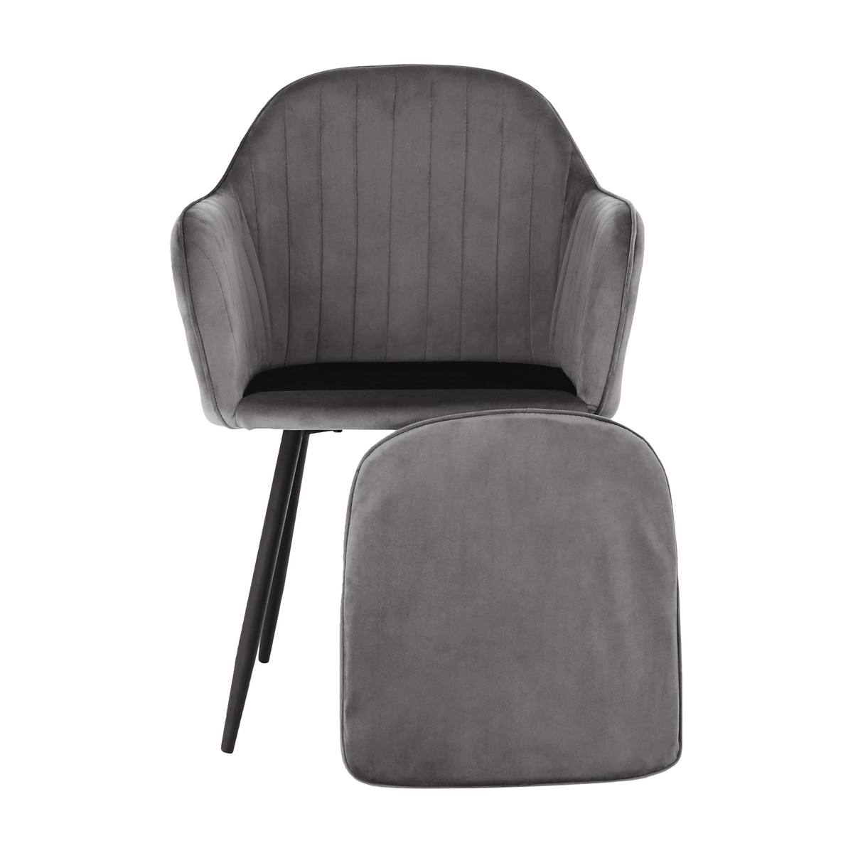 Fotoliu de design BASSANO, țesătură catifea gri, catifea/metal, 56x55x82 cm Kondela
