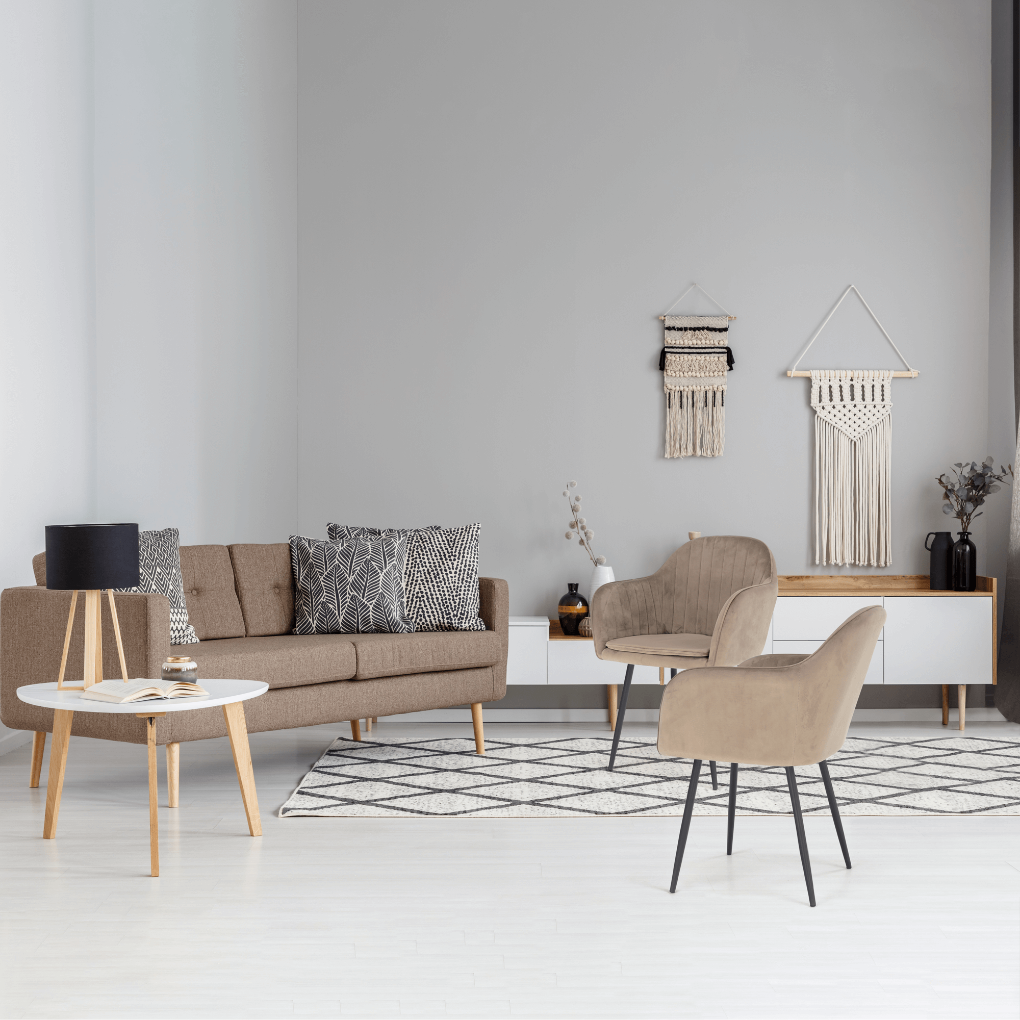 Fotoliu de design BASSANO, catifea Velvet gri maroniu Taupe, catifea/metal, 56x55x82 cm Kondela