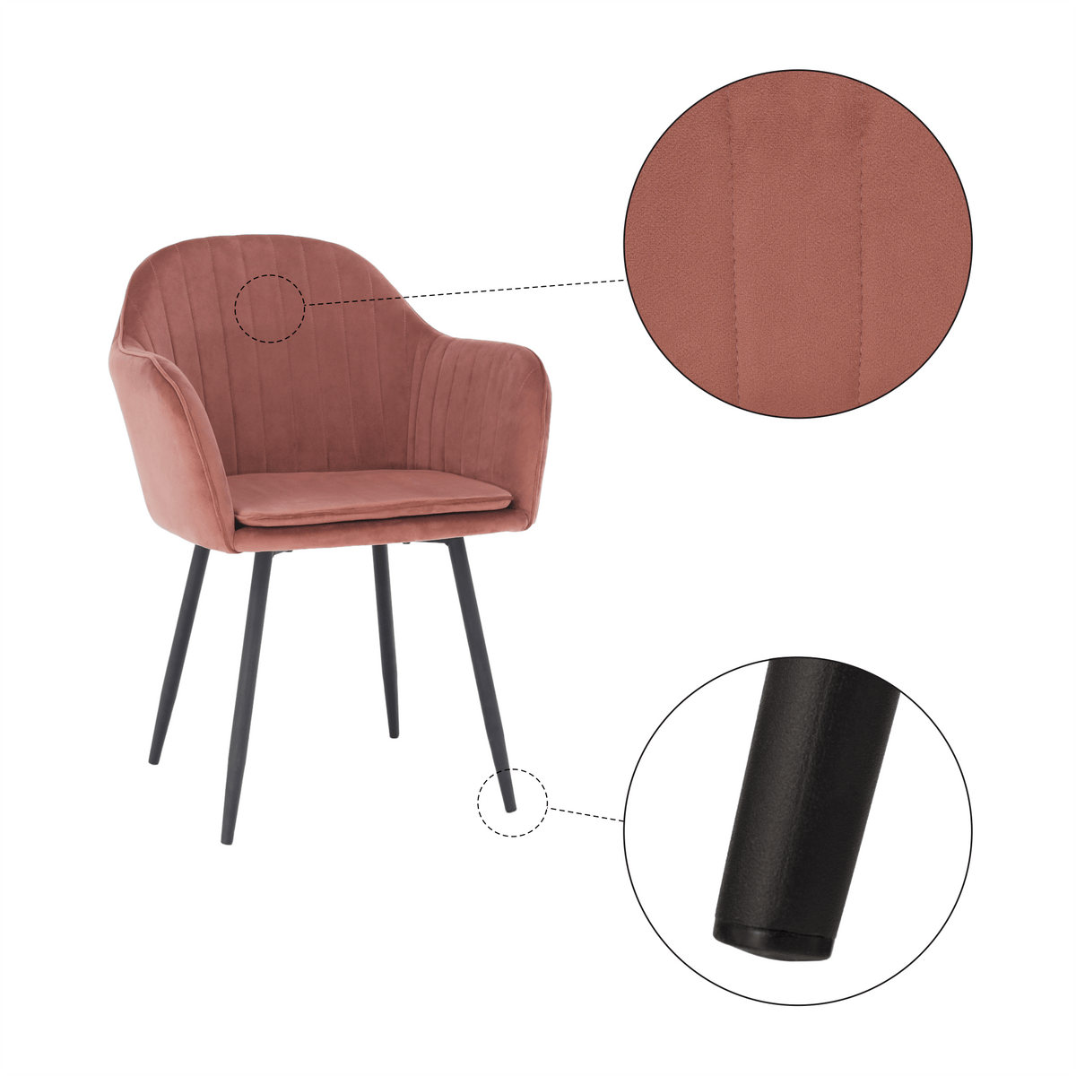Fotoliu de design BASSANO, catifea Velvet roz maroniu, catifea/metal, 56x55x82 cm Kondela