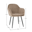 Fotoliu de design BASSANO, catifea Velvet gri maroniu Taupe, catifea/metal, 56x55x82 cm Kondela